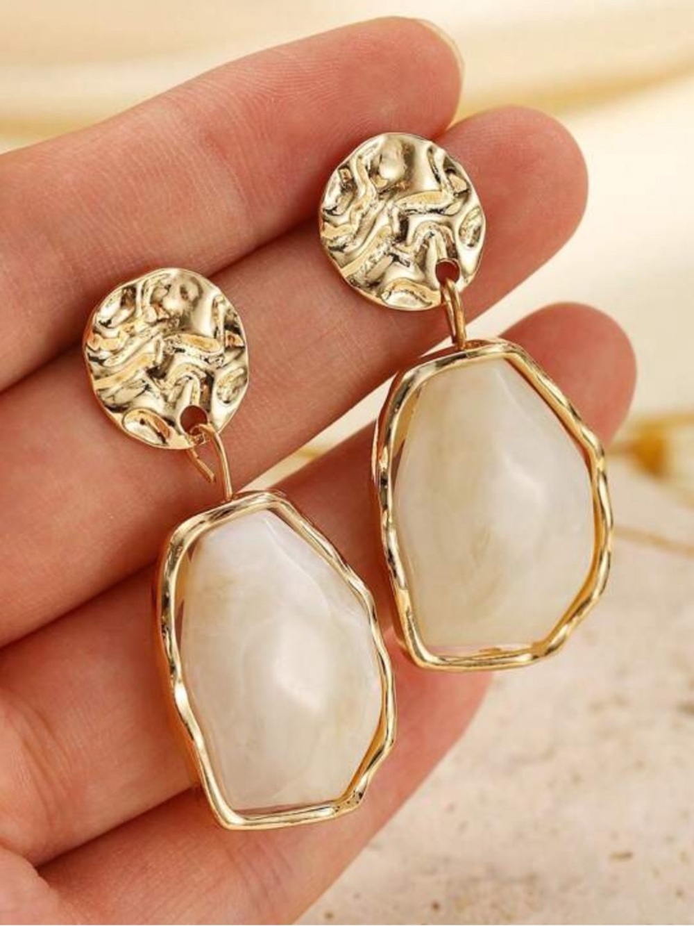 Gold and Cream Drop Earrings